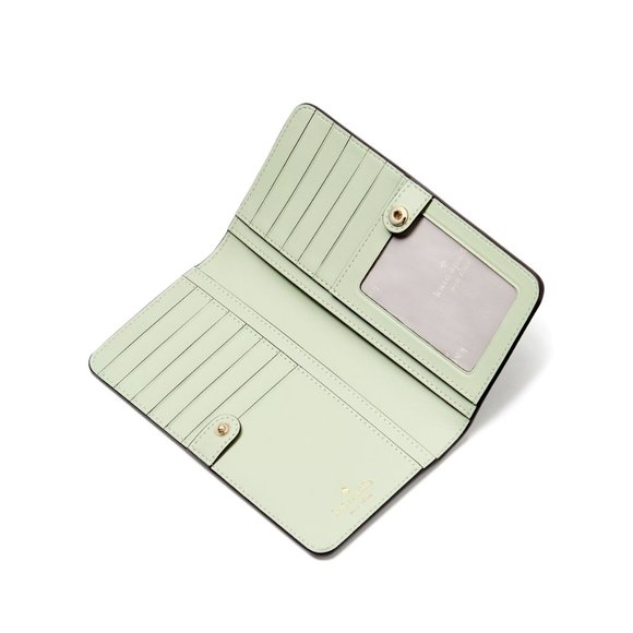 New Kate Spade Dumpling Pebble Leather Large Slim Bifold Wallet Light Olive - Picture 2 of 3